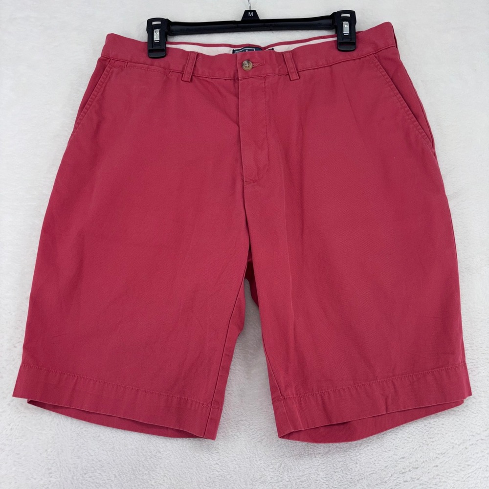 Y2K Polo Ralph Lauren Mens Red Cotton Chino Shorts Size 34 Flat Front Pony Logo